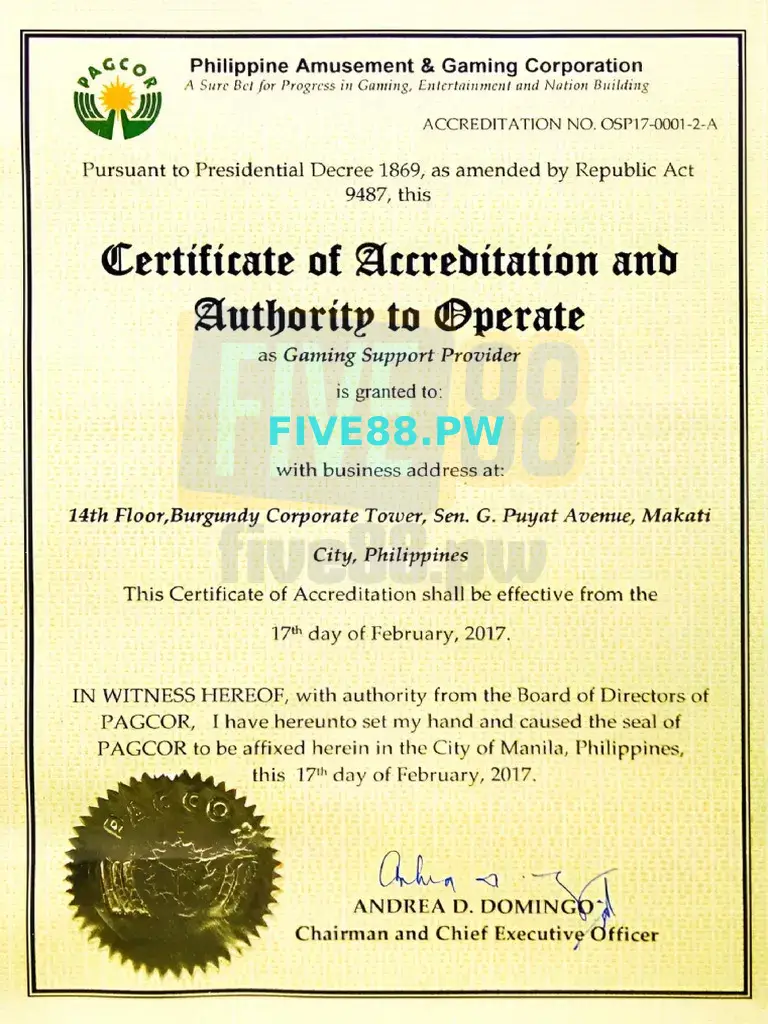 pagcor license five88